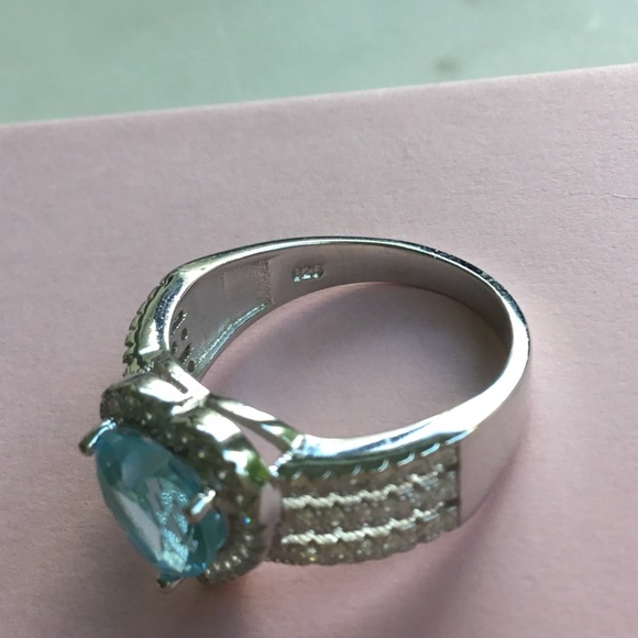 .925 Sterling Silver Aquamarine CZ Heart Ring - Picture 13 of 16